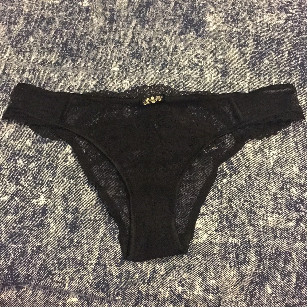 Victoria's Secret black lace pantie w/ crystals